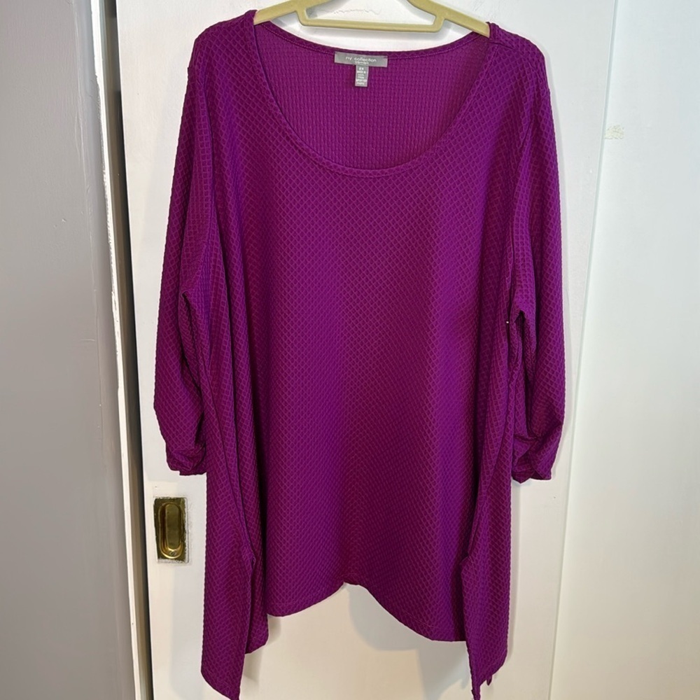 NY Collection Woman’s Plus size 2X, purple,long line, waffle knit, sweater